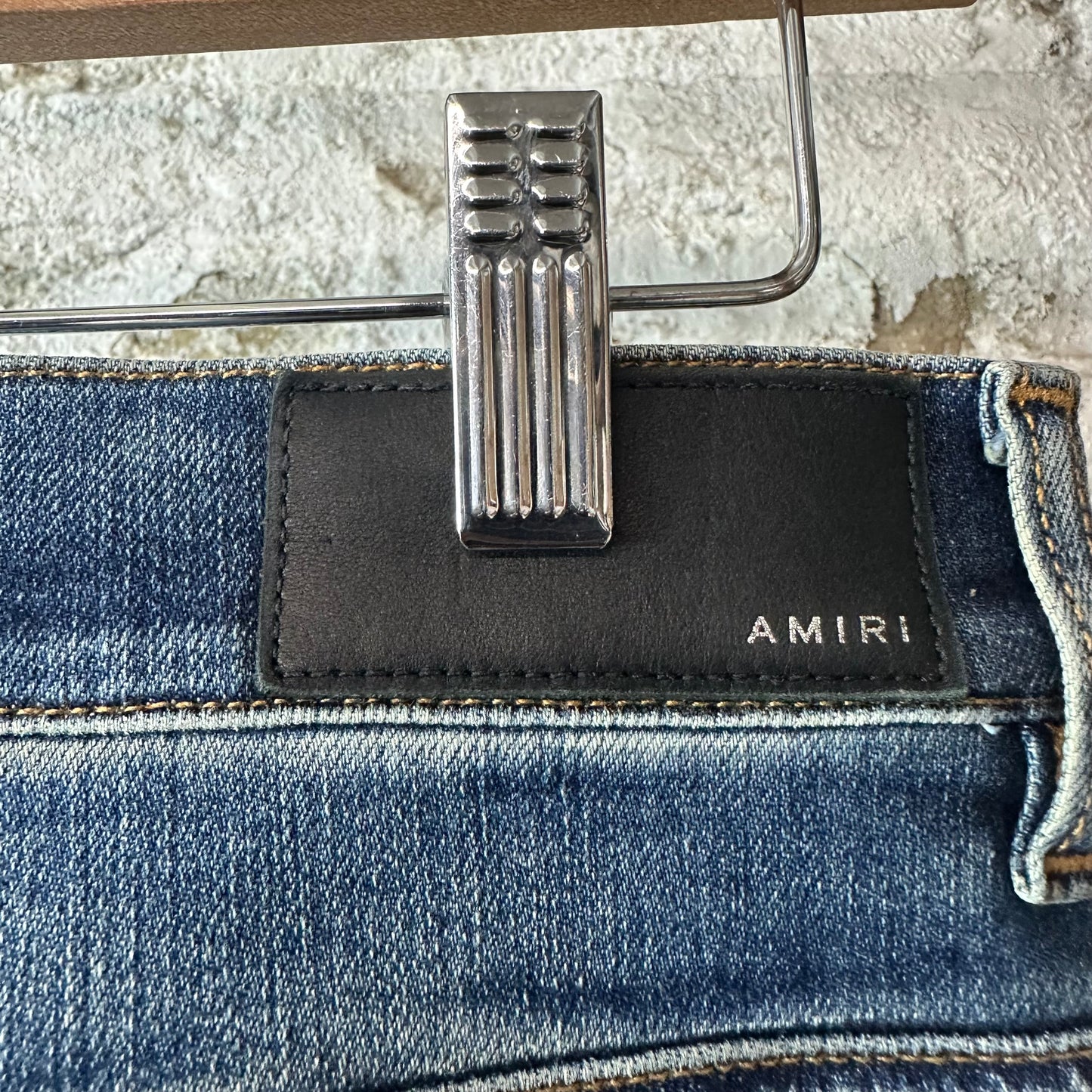 Amiri MX1 Black Leather Dark Blue Denim Jeans Sz 32