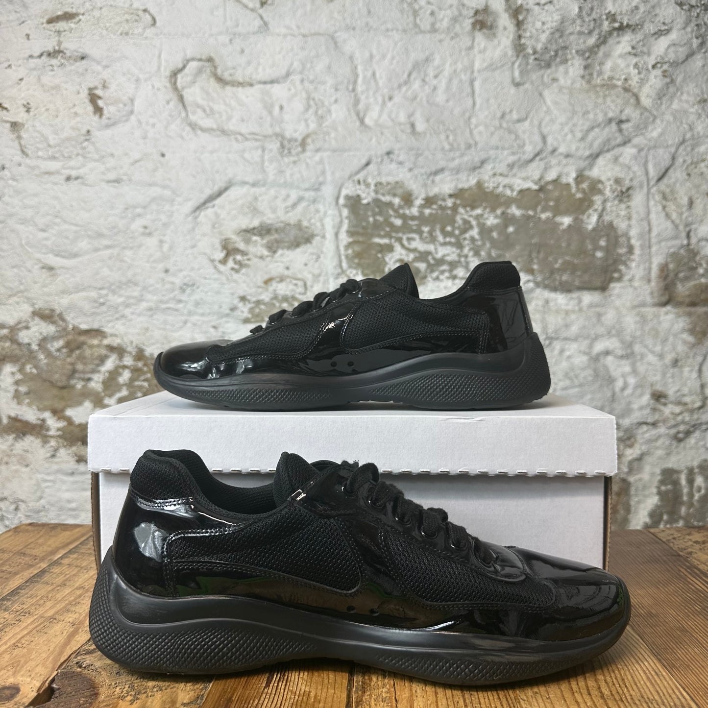 Prada Americas Cup Triple Black Patent Sneaker Sz 9.5