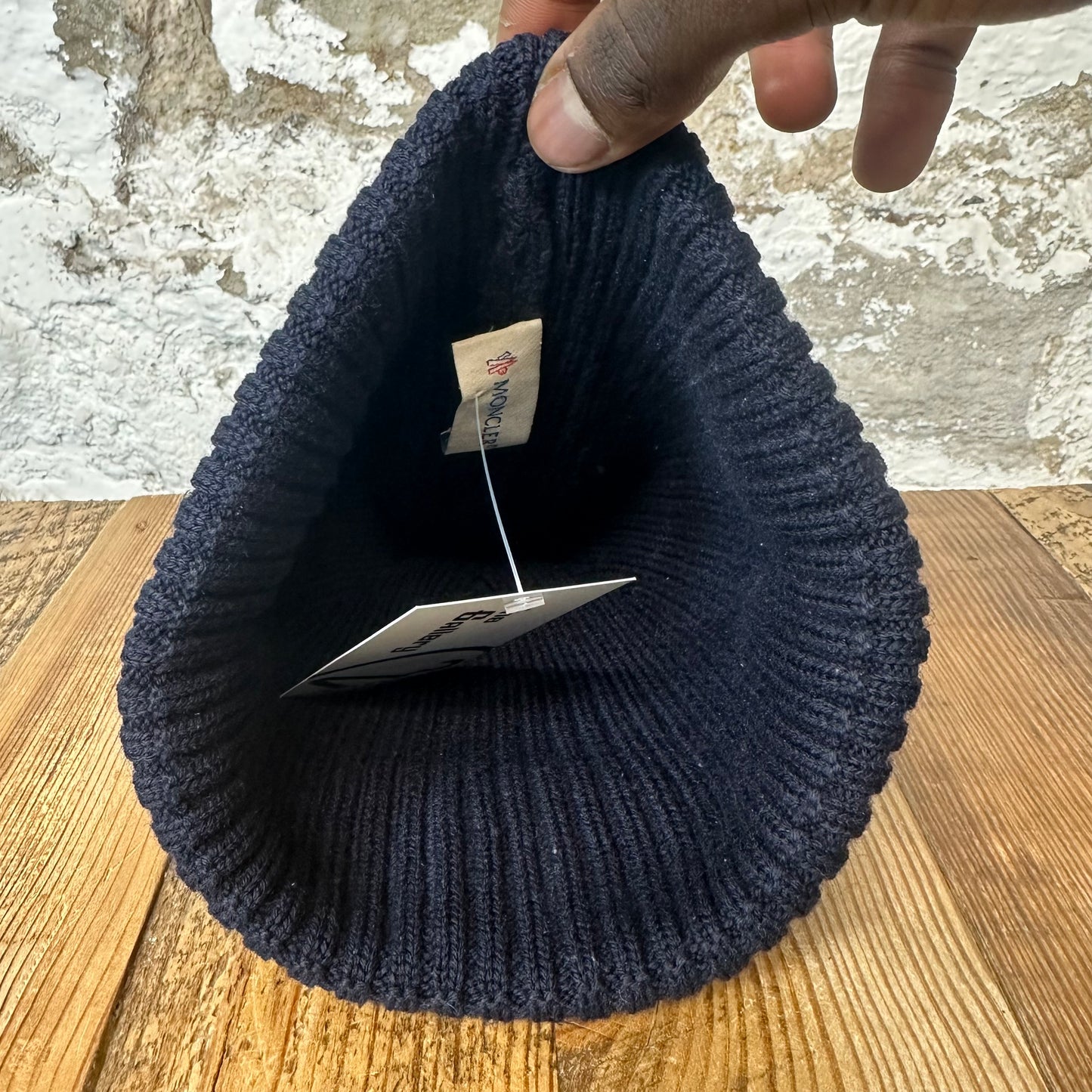 Moncler Small Logo Navy Knit Beanie