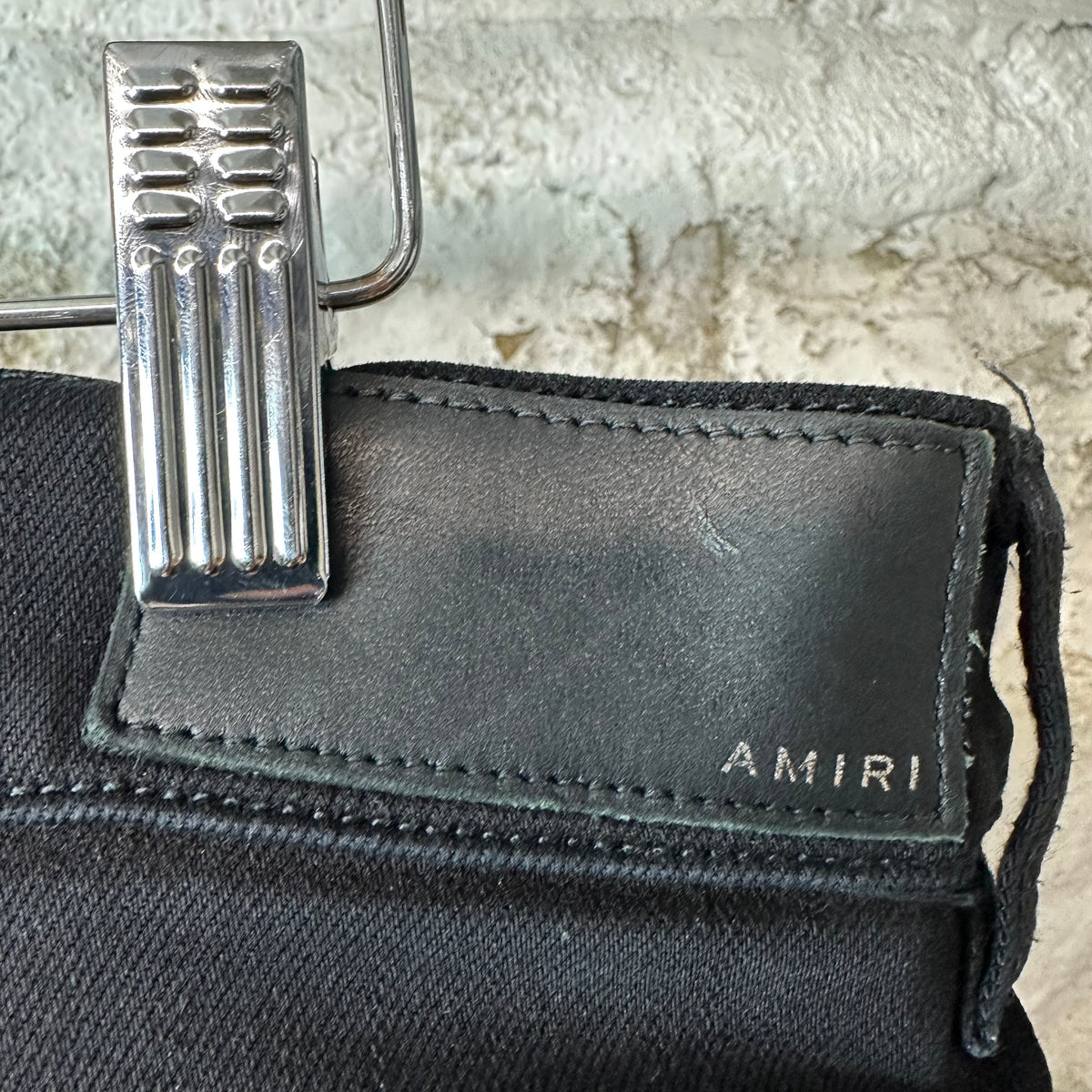 Amiri MX1 Black Leather Black Denim Jeans Sz 34