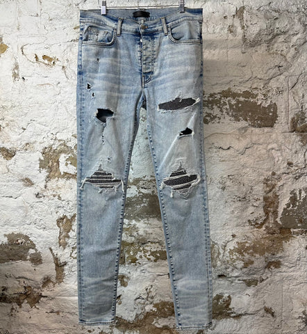 Amiri MX1 Crystal Patch Blue Denim Jeans Sz 34