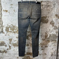 Amiri MX1 Black Leather Thrasher Dirty Blue Denim Jeans Sz 36