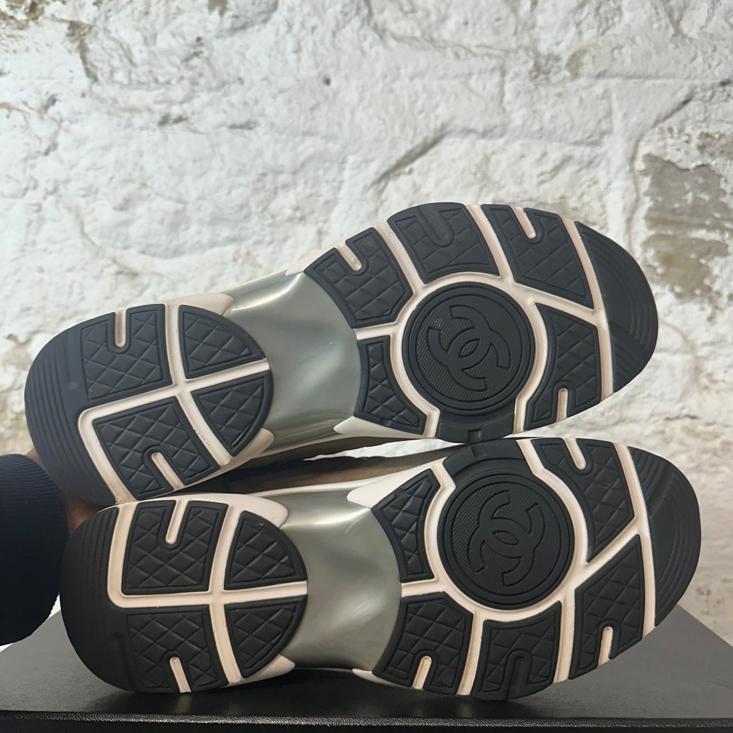 Chanel Black CC Brown Green Trainer Sneaker Sz 12 (45)