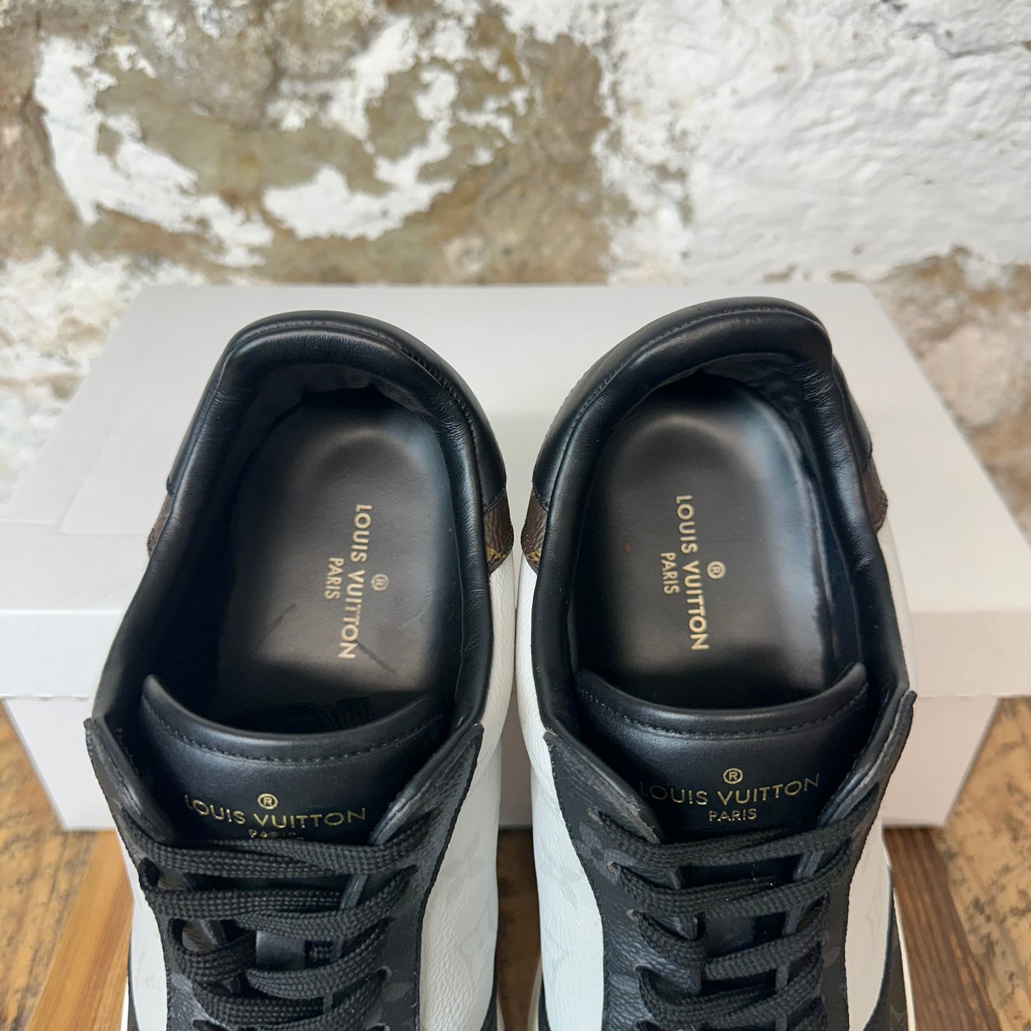 Louis Vuitton Rivoli Black White Brown Monogram Sneaker Sz 10.5 (9LV)