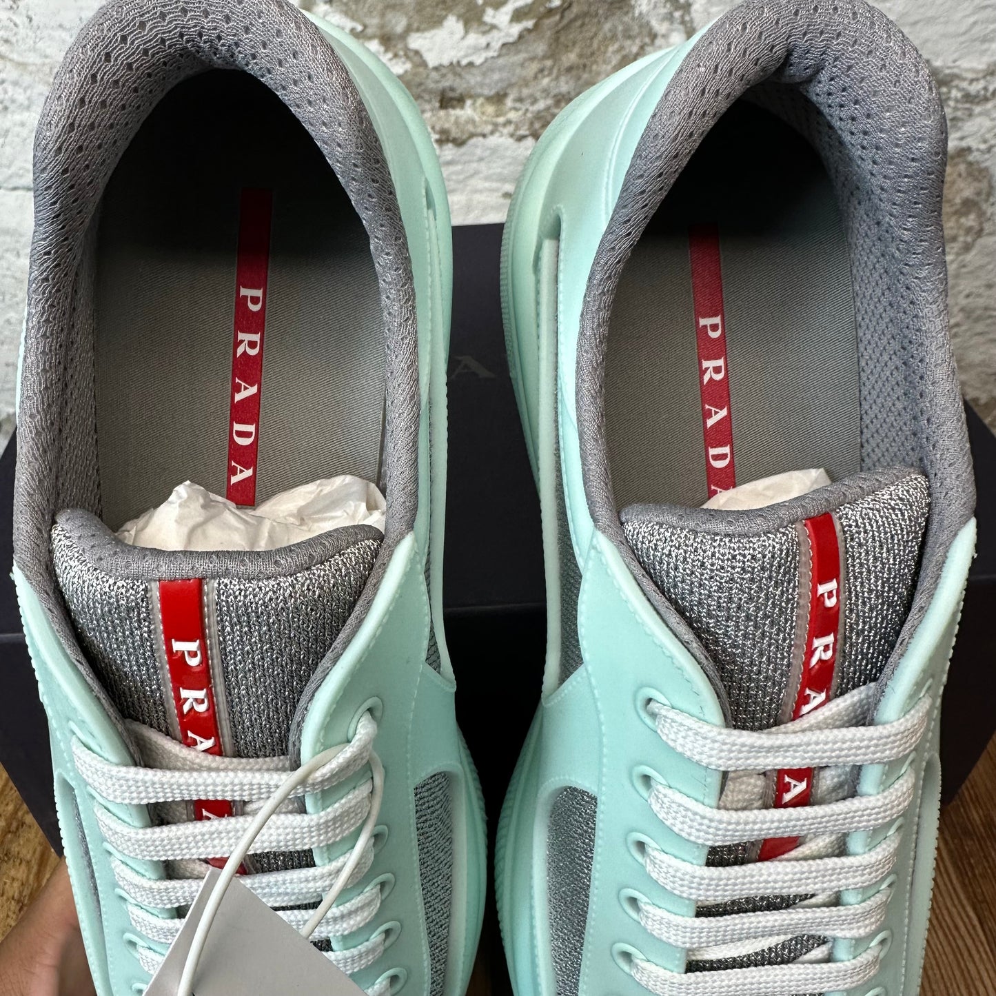 Prada Americas Cup Mint Green Rubber Sneaker Sz 12 (45) DS