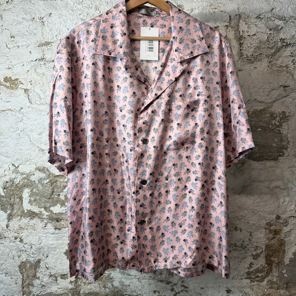 Dior Floral Print Pink Button Up Shirt Sz XL
