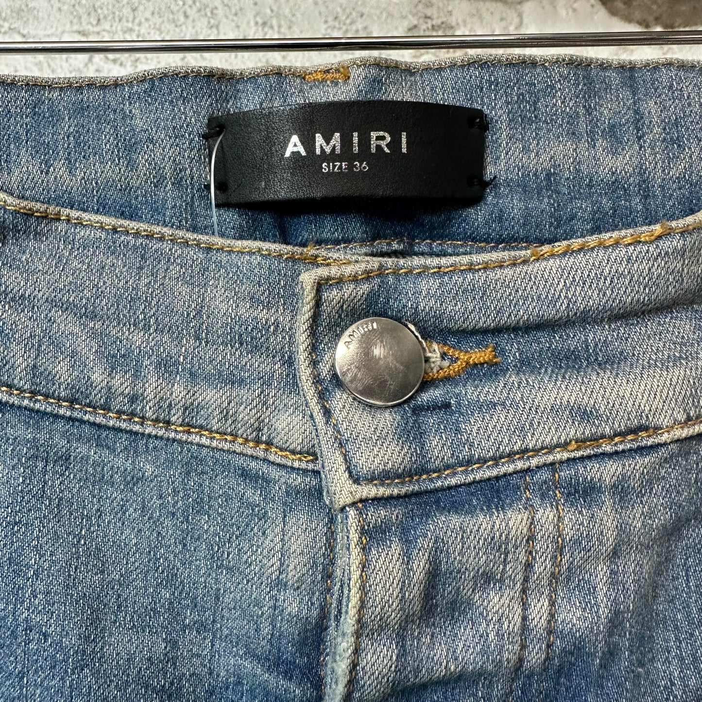 Amiri MX1 Cream Suede Blue Denim Jeans Sz 36
