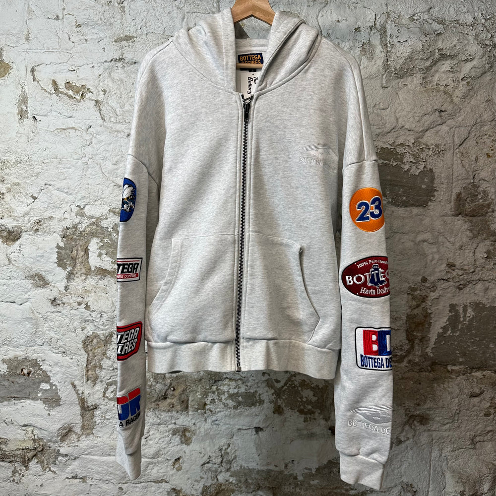 Bottega Desires Sleeve Logos Zip Up Hoodie Grey Sz XL