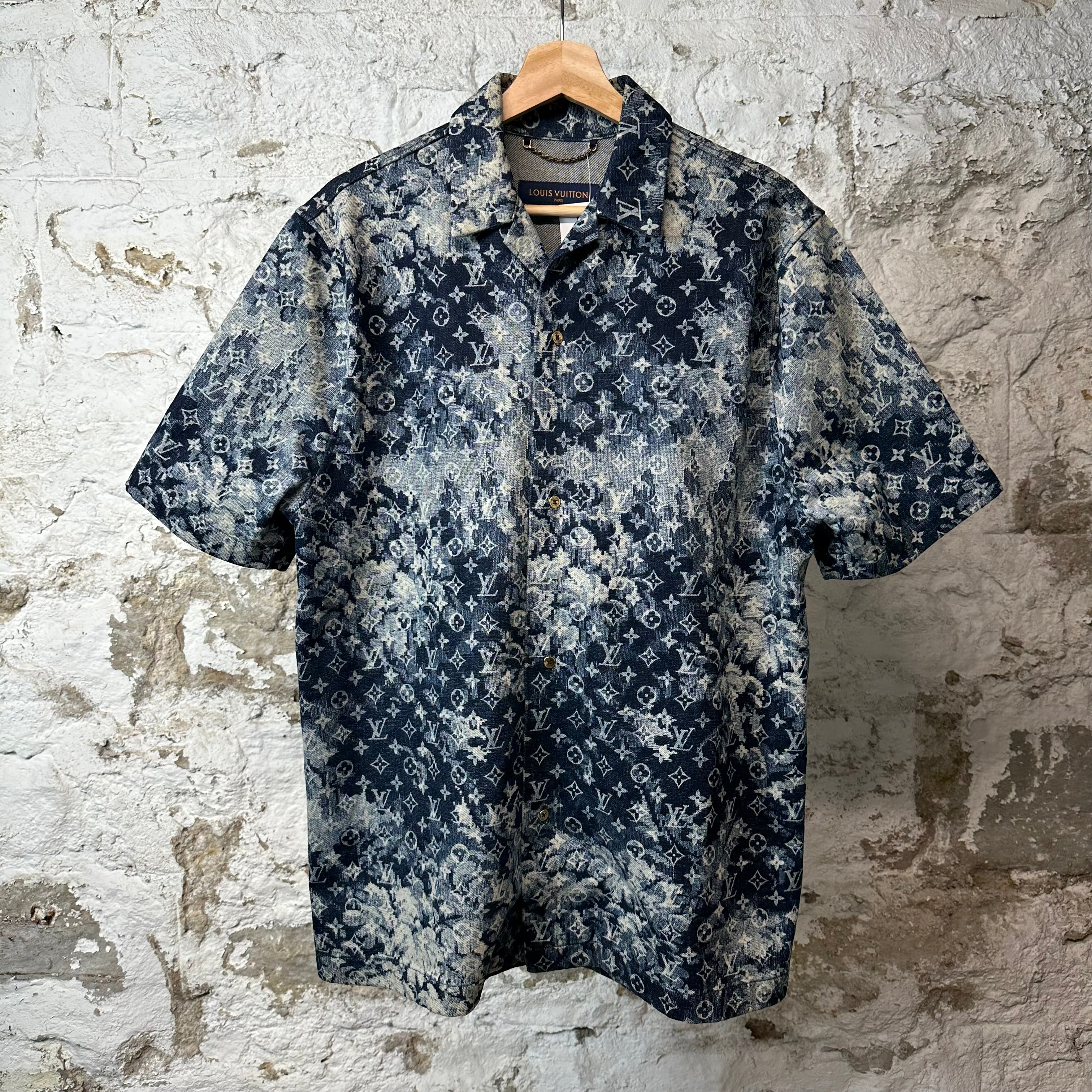 Louis Vuitton Blue Monogram Tapestry Button Up Shirt Sz S