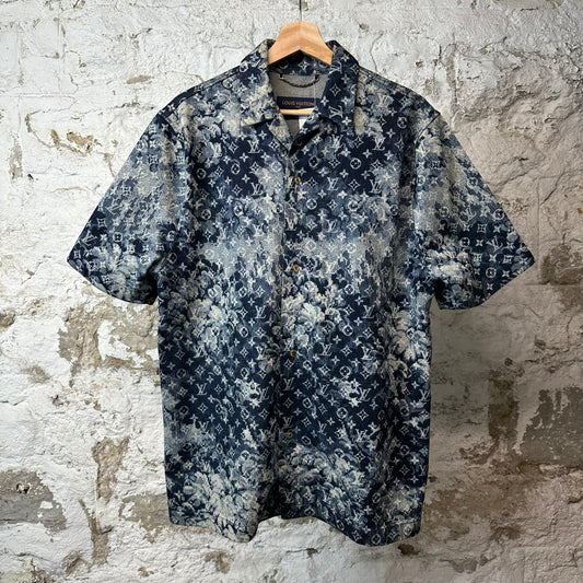 Louis Vuitton Blue Monogram Tapestry Button Up Shirt Sz S