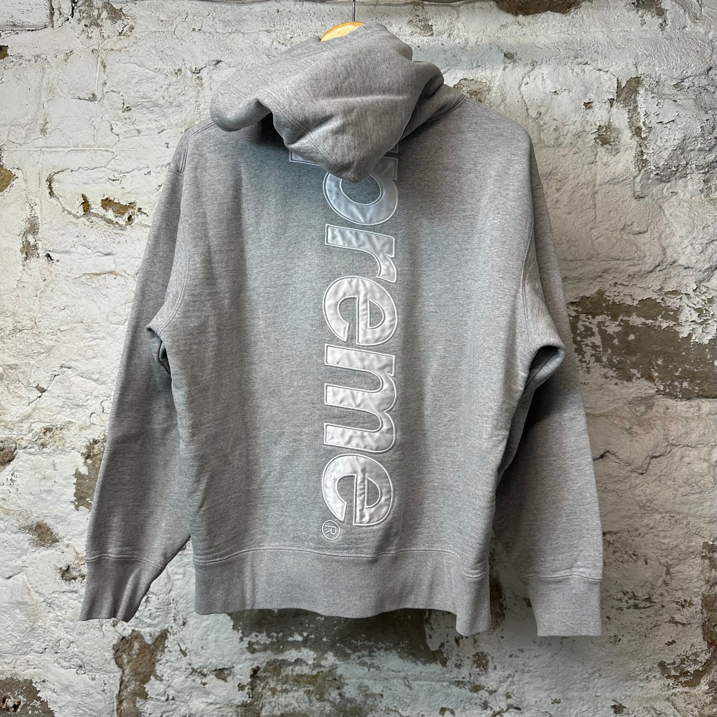 Supreme White Satin Spell Hoodie Gray Sz S