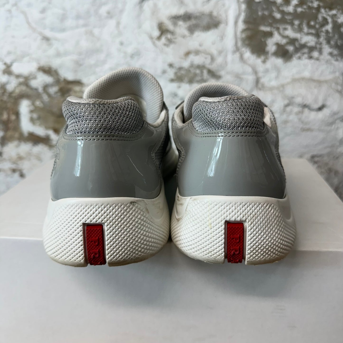 Prada Americas Cup Grey Patent White Sneaker Sz 11