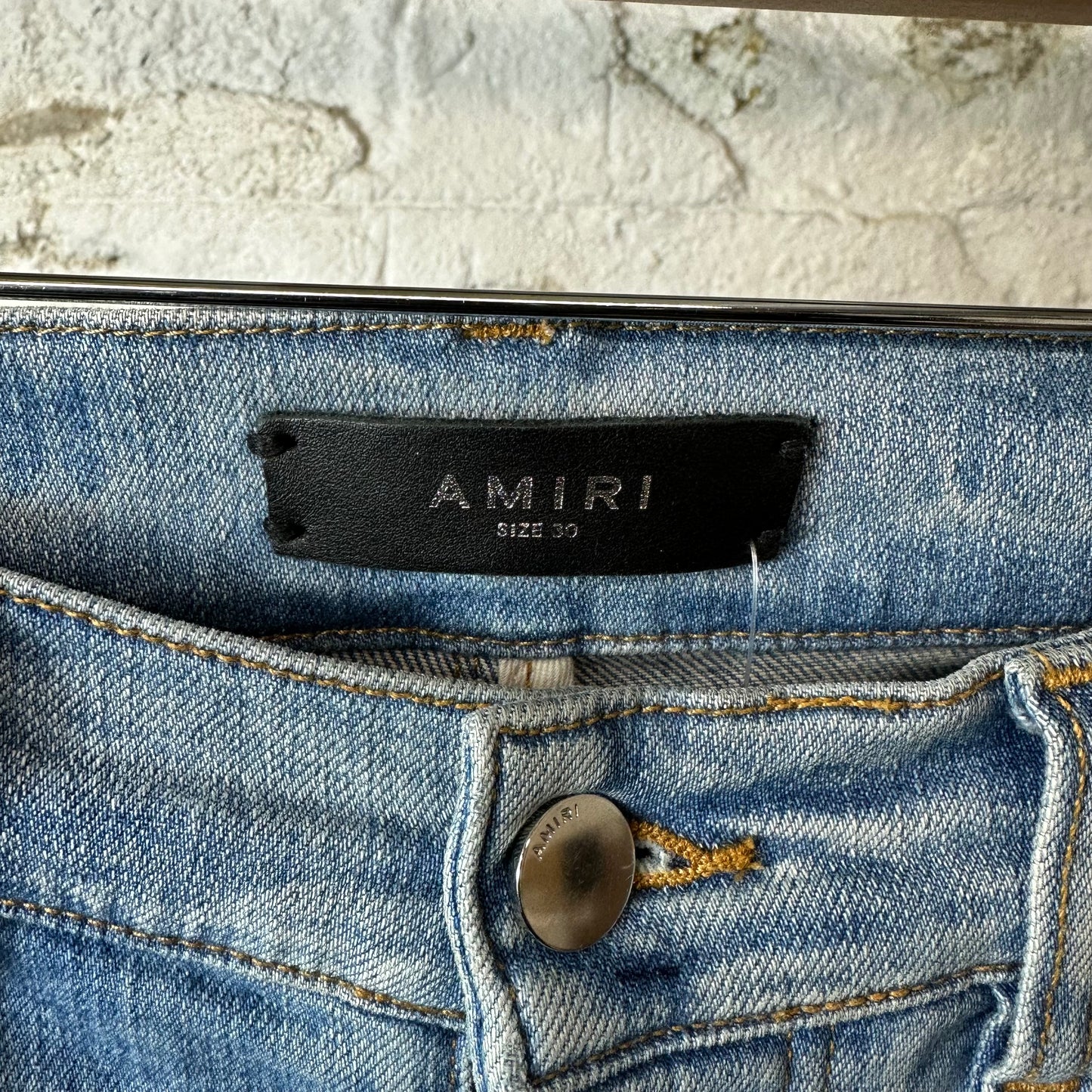 Amiri MX1 Cream Suede Blue Denim Jeans Sz 30