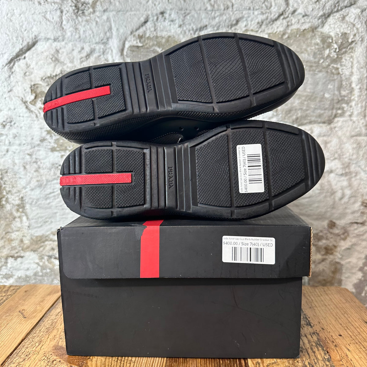 Prada Americas Cup Black Rubber Sneaker Sz 7 (40)