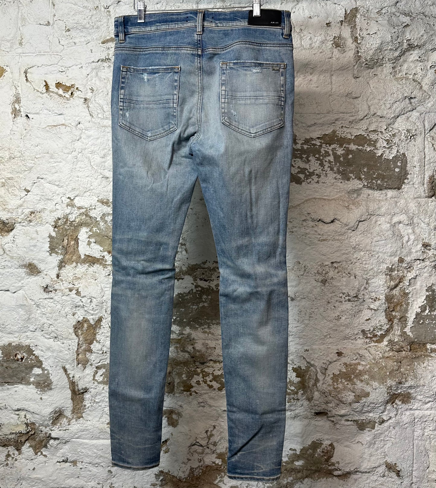 Amiri Distressed Side Spell Blue Denim Jeans Sz 33