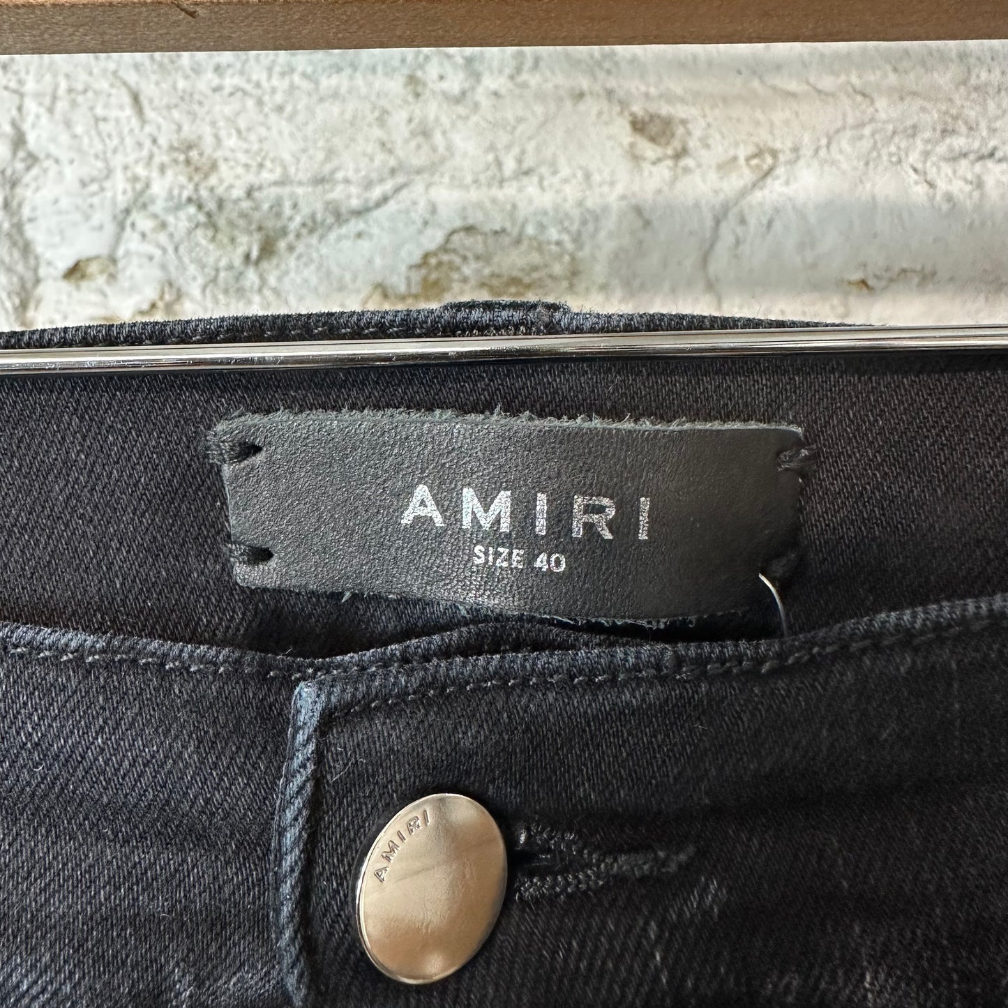 Amiri MX1 Camo Patch Black Denim Jeans Sz 40