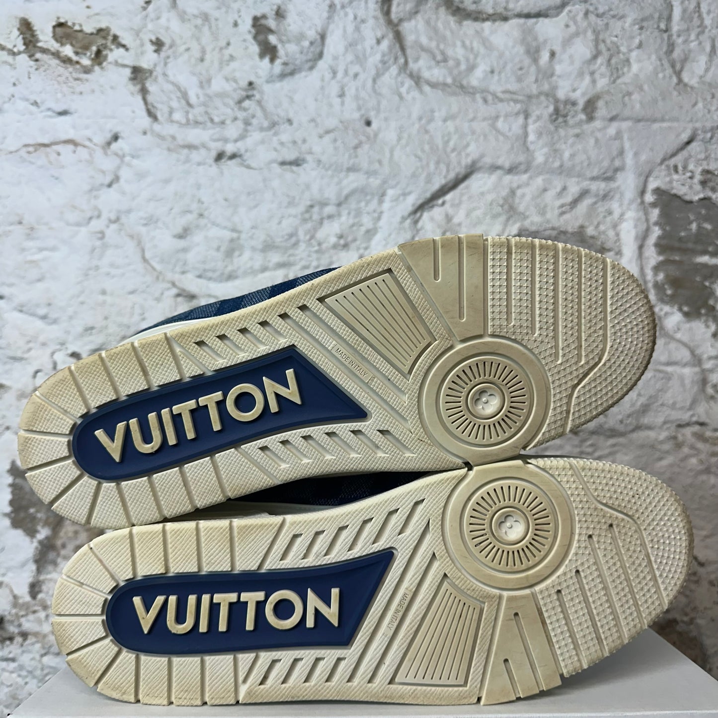 Louis Vuitton Denim Damier White Trainer Sneaker Sz 12.5 (11LV)