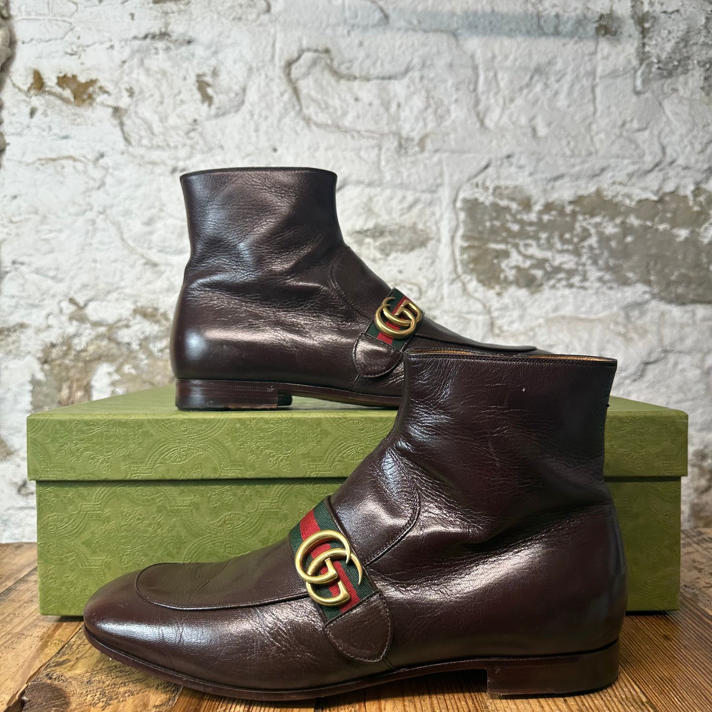Gucci High Donnie Web Brown Leather Boot Sz 10