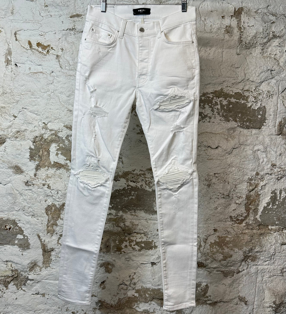 Amiri MX1 White Leather White Denim Jeans Sz 31