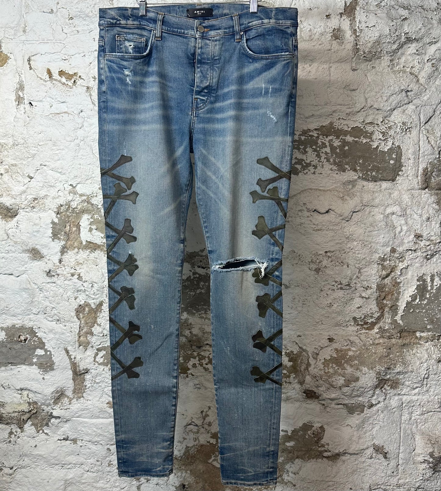 Amiri Green Camo Bones Blue Denim Jeans Sz 38
