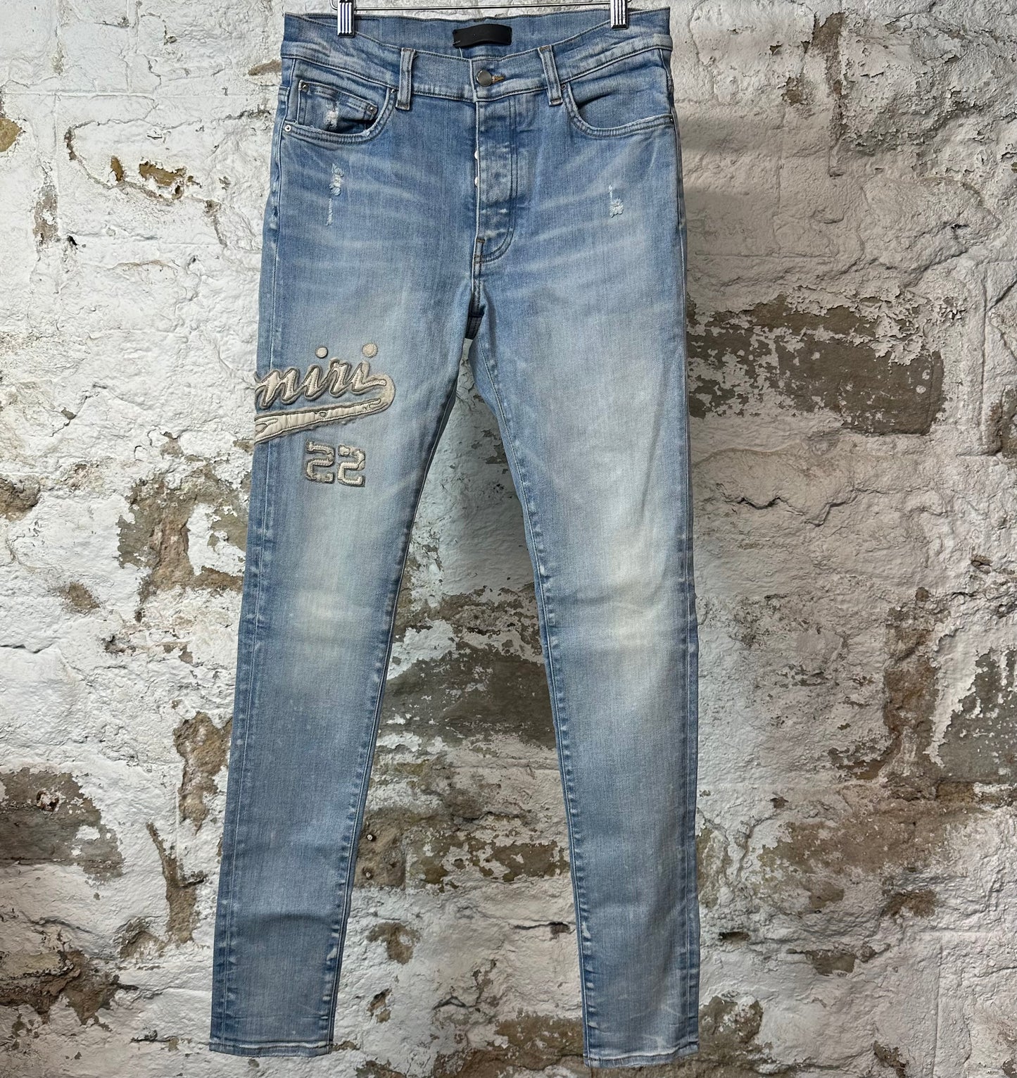 Amiri Varsity 22 Patch Blue Denim Jeans Sz 31