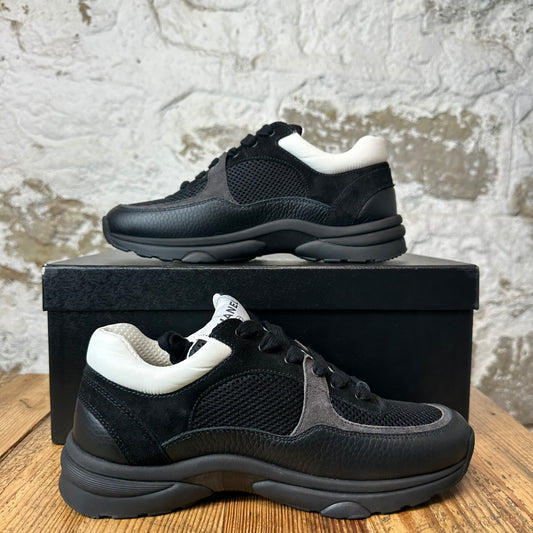 Chanel CC Triple Black Trainer Sneaker Sz 6 (38.5) DS
