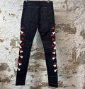 Amiri Red White Bones Black Denim Jeans Sz 30