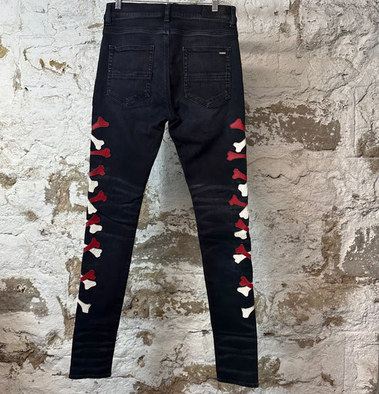 Amiri Red White Bones Black Denim Jeans Sz 30