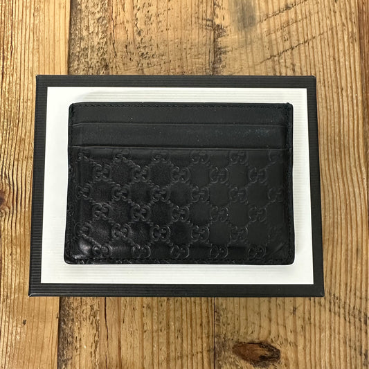 Gucci Microembossed Black Card Holder W/ Box