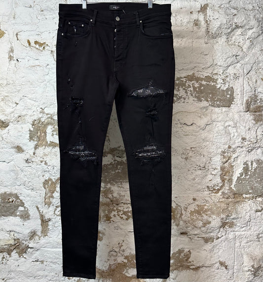 Amiri MX1 Grey Paisley Black Denim Jeans Sz 38