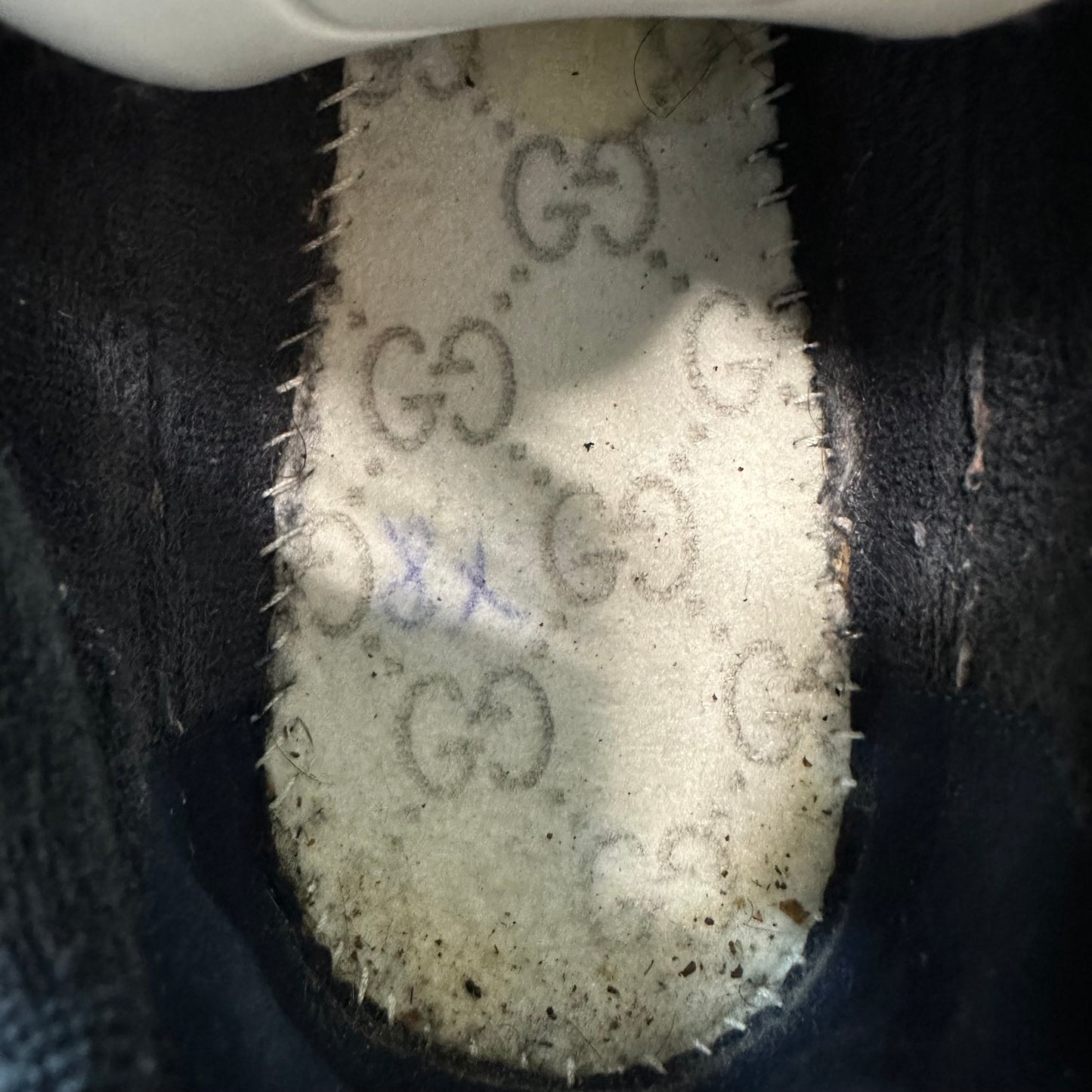 Gucci Rhyton Navy GG Monogram Beige Sneaker Sz 8.5