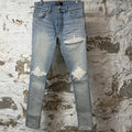 Amiri MX1 Cream Suede Light Blue Denim Jeans Sz 30