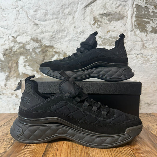 Chanel Silver CC Triple Black Trainer Sneaker Sz 8 (41)