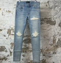 Amiri MX1 Cream Suede Blue Denim Jeans Sz 31