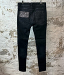 Amiri MX1 Gray Paisley Patches Black Denim Jeans Sz 36