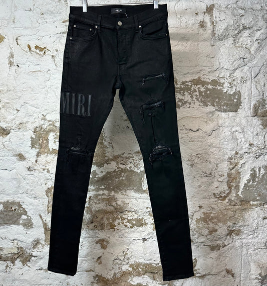 Amiri Black Core Logo Waxed Black Denim Jeans Sz 31