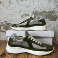Prada Americas Cup Olive Patent Grey White Sneaker Sz 9