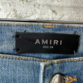 Amiri MX1 Brown Leather Core Logo Blue Denim Jeans Sz 34