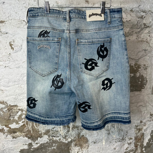 Godspeed Leather G Patch Blue Denim Shorts Sz 30