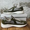 Prada Americas Cup Olive Patent Grey White Sneaker Sz 9