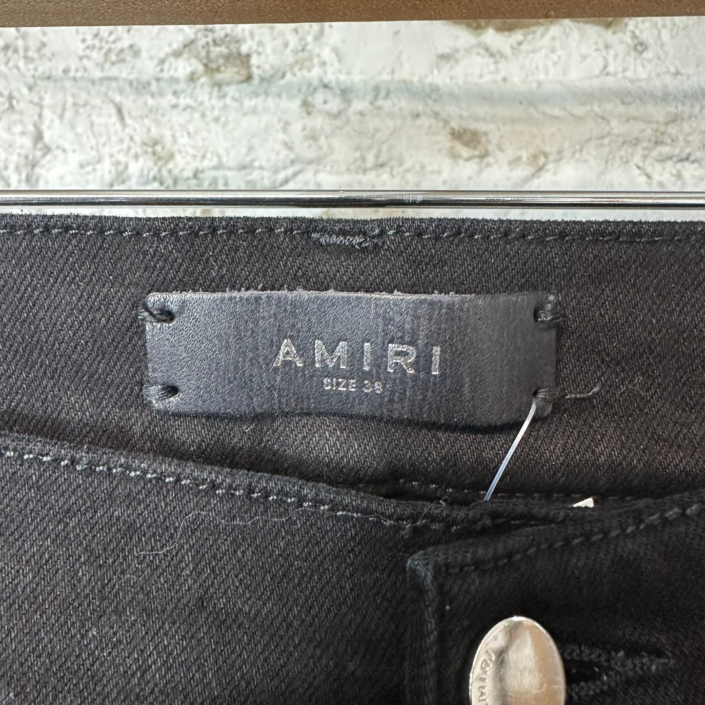 Amiri MX1 Black Leather Thrasher Black Denim Jeans Sz 38