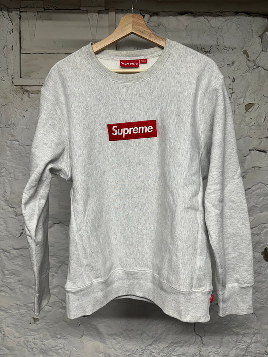 Supreme Grey Red Box Logo Crewneck Sz M