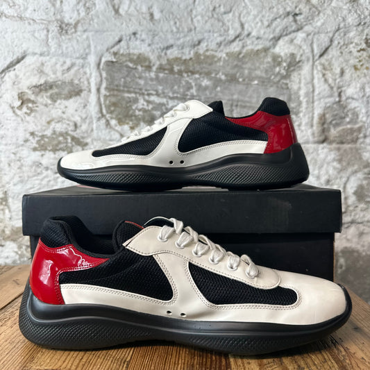 Prada Americas Cup White Red Patent Black Sneaker Sz 10.5