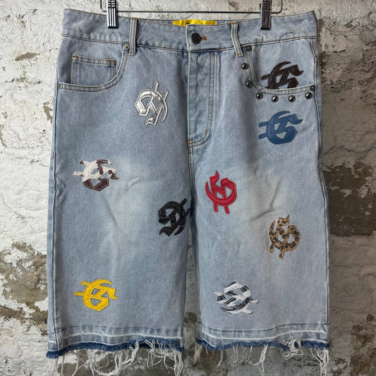 Godspeed Multicolor G Patch Light BLue Jean Shorts Sz 32