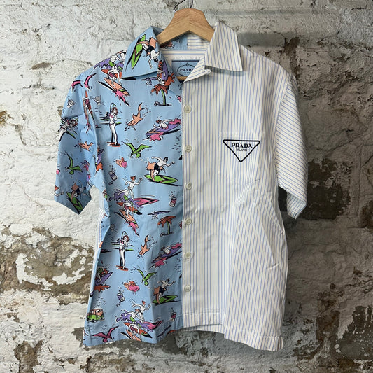Prada Double Match Poplin Blue Button Up Shirt Sz XS