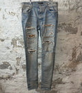 Amiri MX1 Cheetah Print Blue Denim Jeans Sz 34