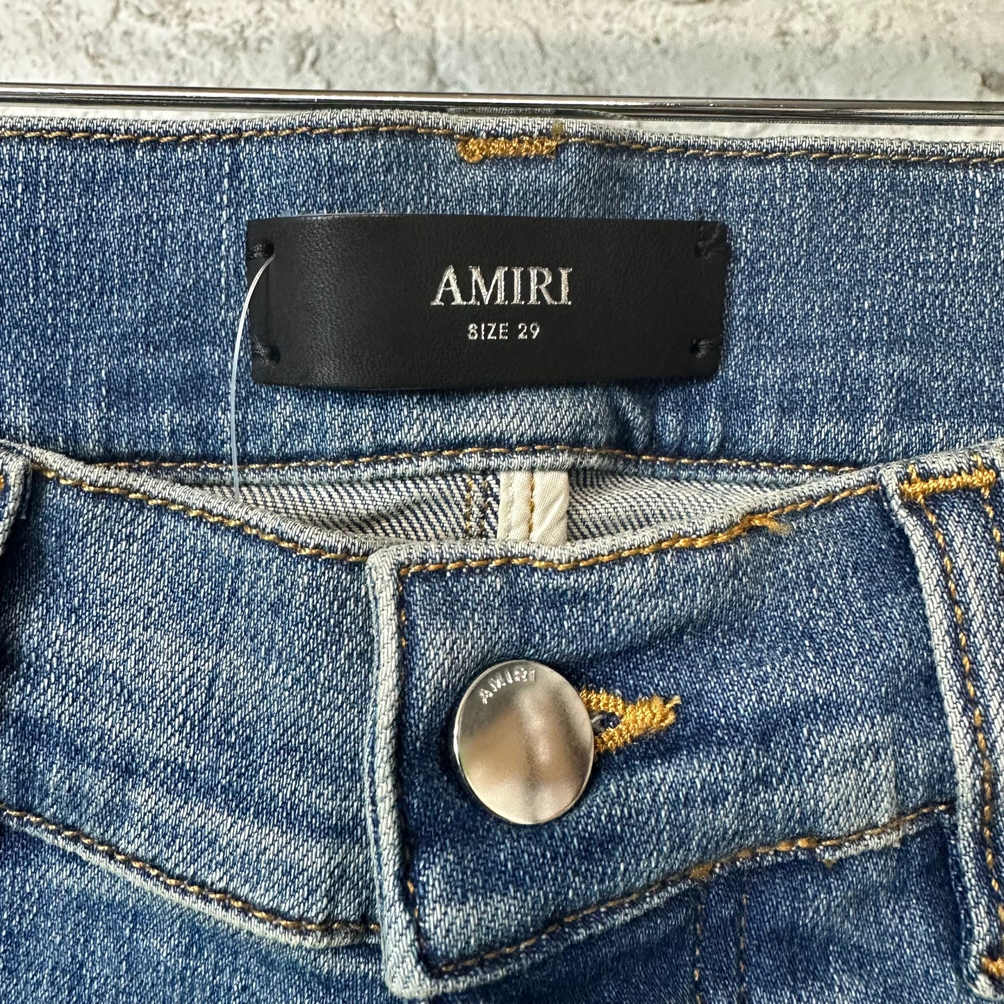 Amiri MX1 Black Leather Dark Blue Denim Jeans Sz 29 DS