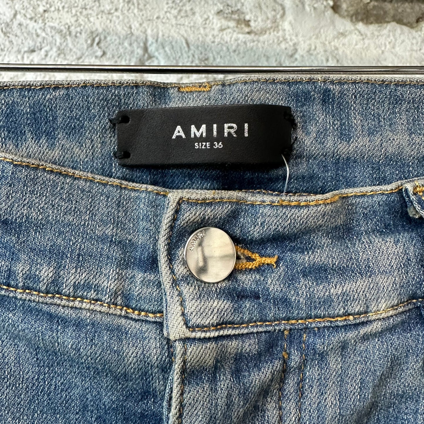 Amiri MX1 Gray Orange Plaid Blue Denim Jeans Sz 36