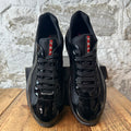 Prada Americas Cup Triple Black Patent Sneaker Sz 10