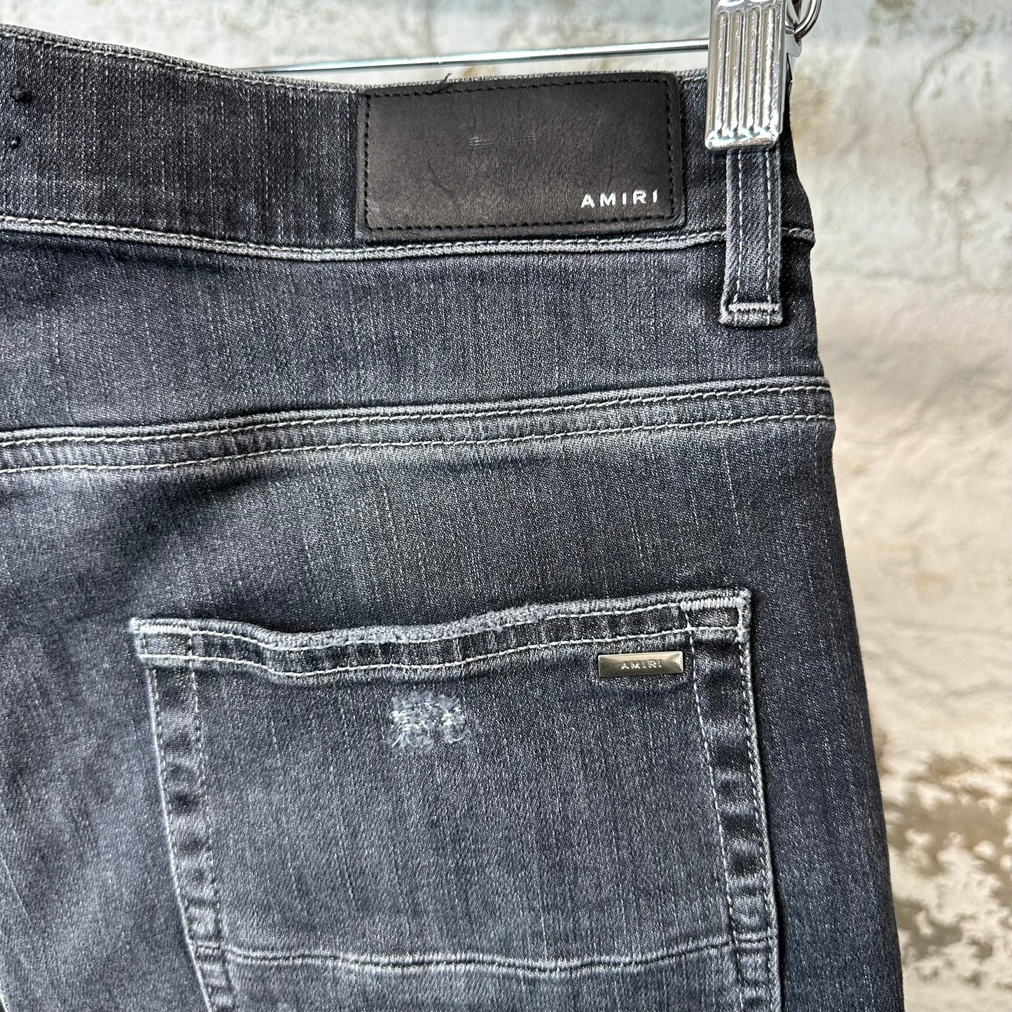 Amiri MX1 Black Paisley Grey Denim Jeans Sz 31